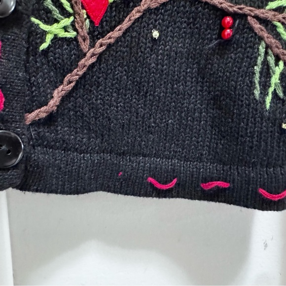 Vintage 1990s Knit Bird Pine Tree Graphic Cardigan Sweater Button Up Size Small - Picture 8 of 16